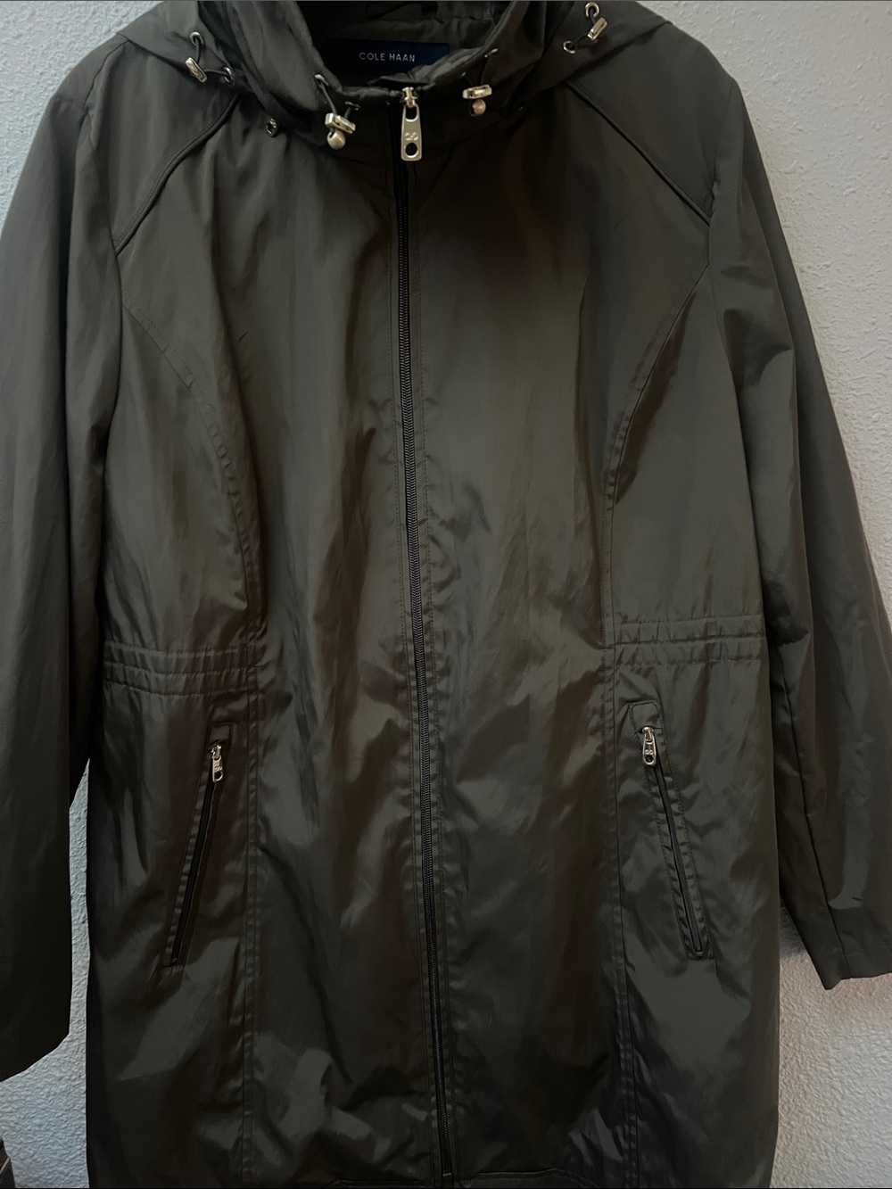 Cole Haan Olive Green Hooded Raincoat